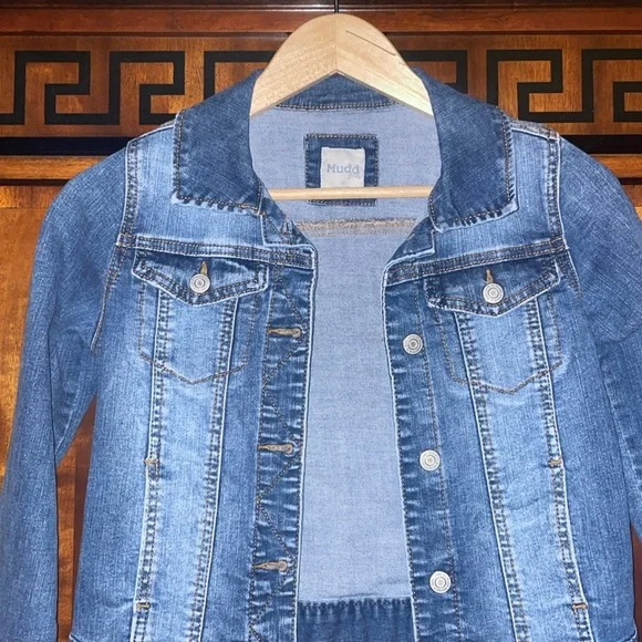 Mudd Girls Blue Denim Jean Jacket Size 14 Kids Fall Winter Y2K Classic Stret - Picture 8 of 9